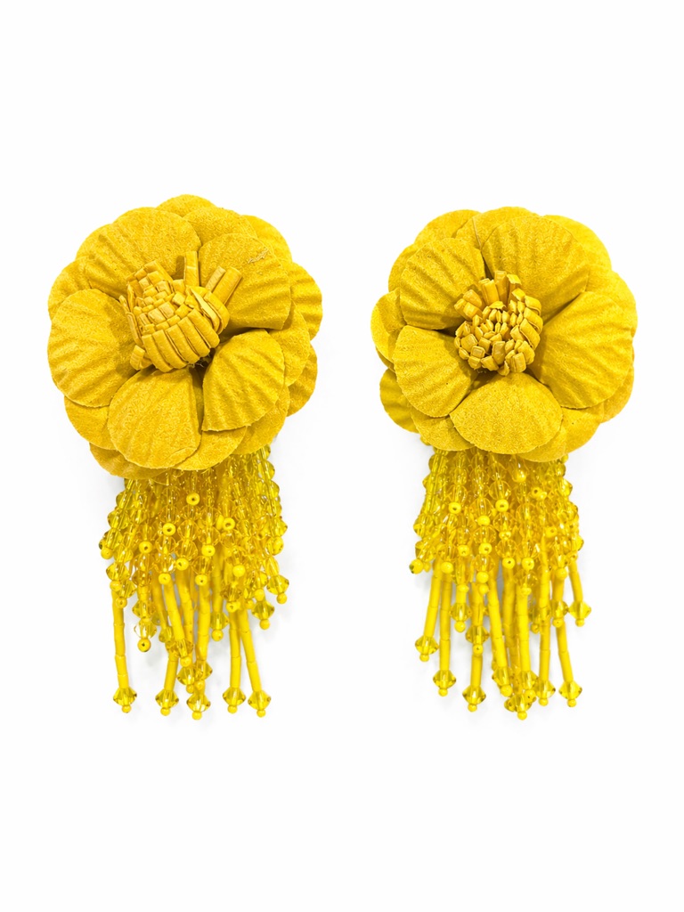Akira Bright Yellow Floral Beaded Fringe Earrings 15$